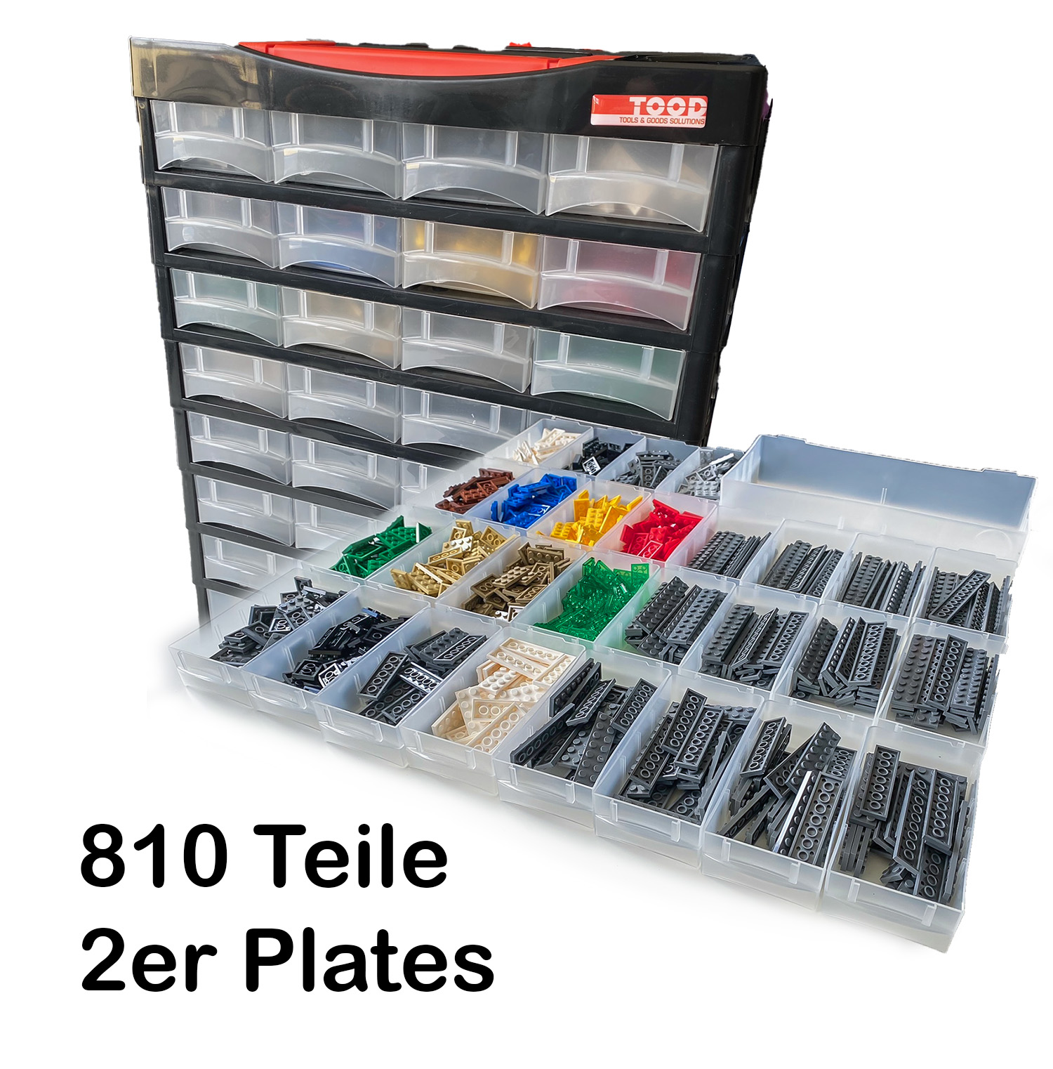 Sortimentskasten P29 - gefüllt mit 810 Teilen Plates zweireihig, Plates -  Platten, Klemmbausteine