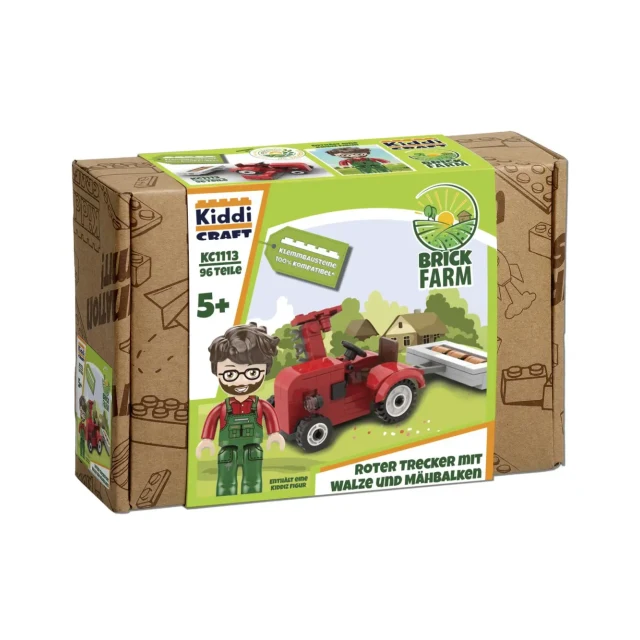 Kiddicraft KC1113 Roter Trecker mit Walze und Mähbalken